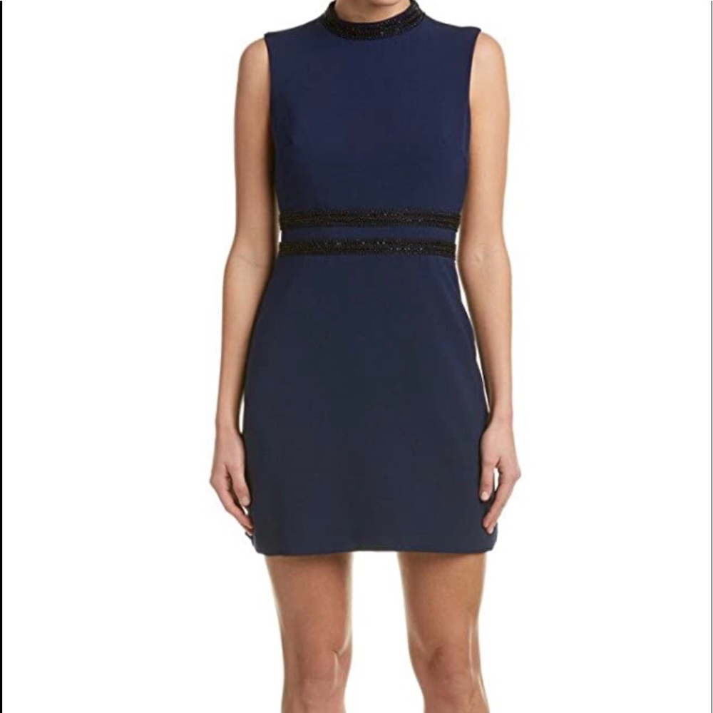 Nicole Miller Techy Crepy Navy blue beaded dress.